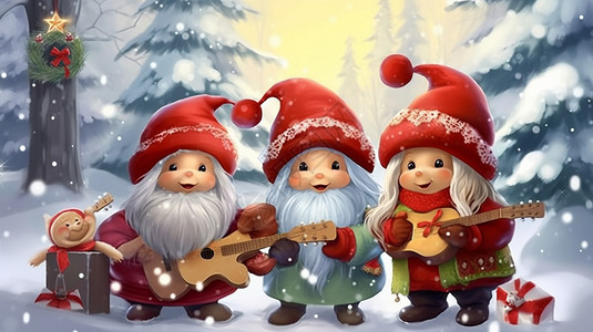 冬季森林中的圣诞老人插图背景图片