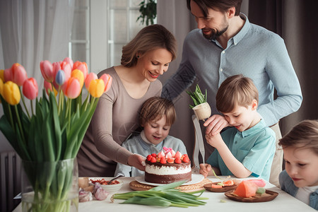 家庭庆祝的蛋糕图片