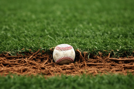 基线停留在草地上的棒球背景