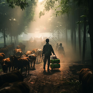 携带喷雾杀虫剂装置的农民图片