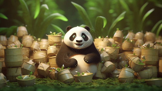 可爱的熊猫创意插图背景图片