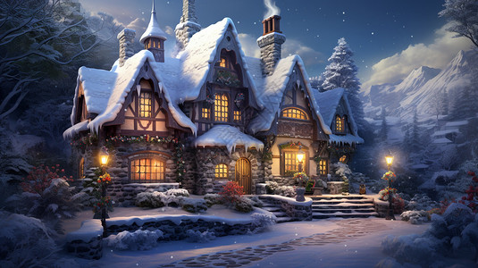 圣诞节日的房屋艺术插图背景图片