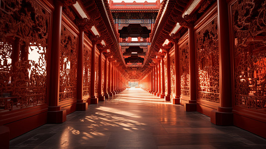 古建筑走廊中国风格的古建筑设计图片
