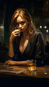 送美女酒素材酒吧里喝酒的性感美女插图插画