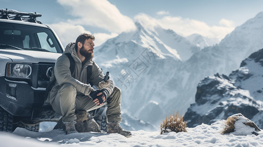 雪山中的探险家背景图片