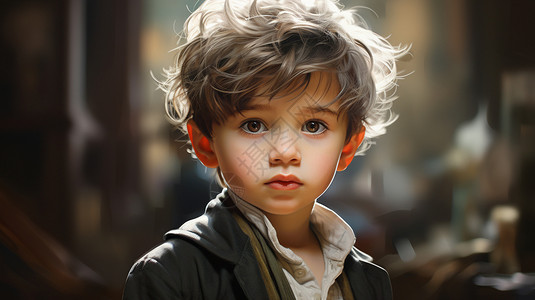 外国小男孩的油画插图背景图片