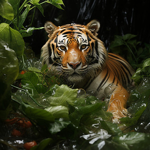 秦岭野生森林中的老虎设计图片