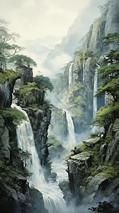 壮观的高山瀑布插图图片