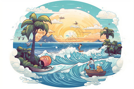 水上活动唯美的海边度假插画插画