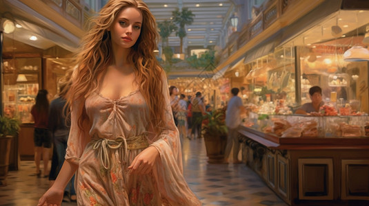 商场中优美的外国女子背景图片