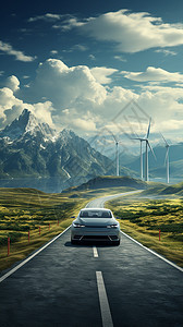 山中行驶的新能源汽车图片
