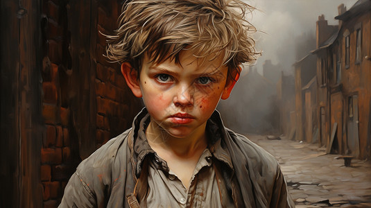 外国小男孩的油画插图图片