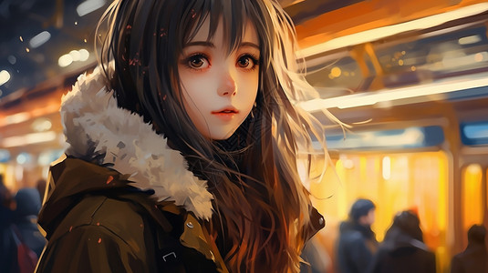 二次元美少女创意插图图片