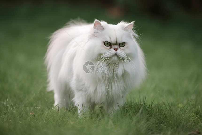 波斯猫在绿草上行走图片