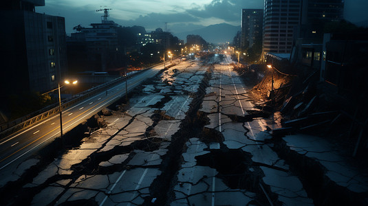 地震裂缝自然灾害对城市的损坏设计图片