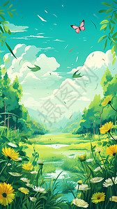 清新绿色的夏天场景插图背景图片