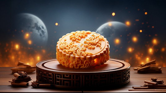 发光的中秋节月饼概念图背景图片
