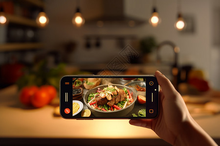 手机记录美食背景图片