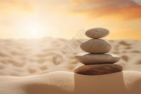 在沙子中平衡的石头图片