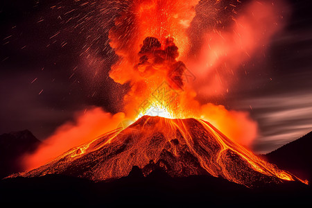 火山熔岩火山喷发电闪雷鸣高清图片