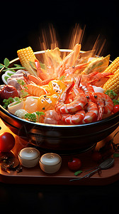 海鲜蒸汽火锅美味的海鲜寿喜锅设计图片