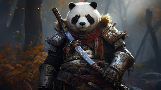 穿铠甲的熊猫背景图片