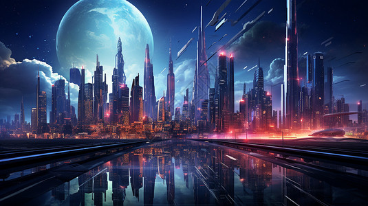 未来派霓虹城市景观图片