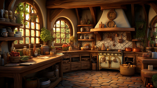 木质厨房卡通厨房背景图片