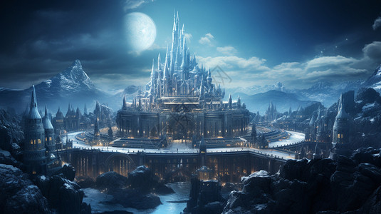 夜空下的童话城堡背景图片