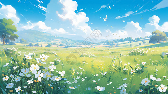 草地上盛开的野花背景图片
