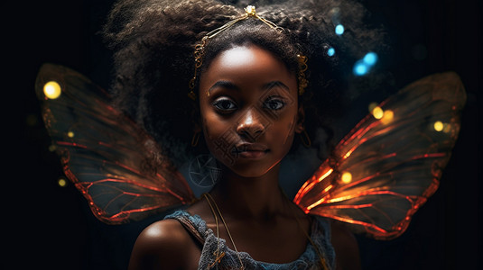 翅膀的精灵带翅膀的非洲女孩背景