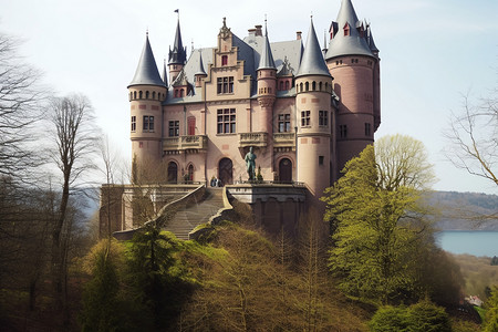 远处的欧式城堡背景图片