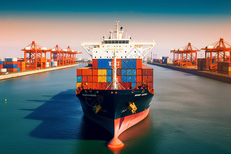 港口海运进口货物的运输设计图片
