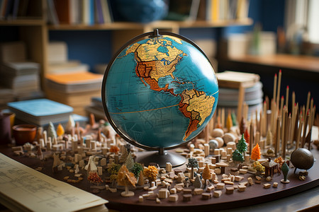 教室模型教室地球仪背景