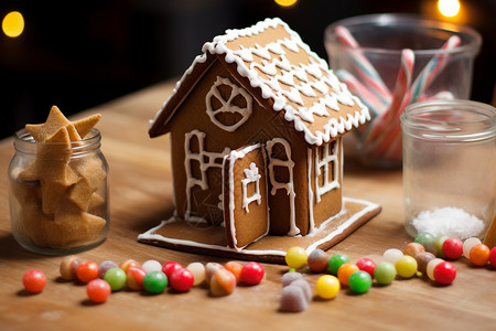 圣诞姜饼屋圣诞节的装饰和糖果背景