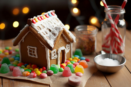 小房子装饰圣诞节的姜饼小房子背景