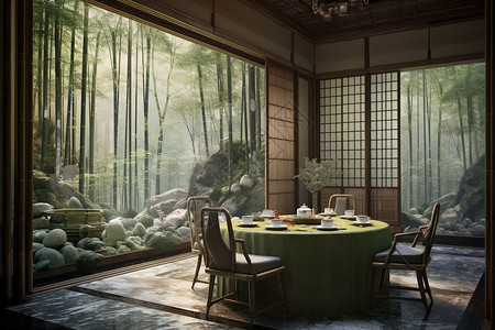 宁静的竹林茶馆图片