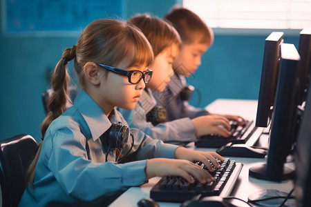 电脑编码学习电脑信息技术的儿童背景