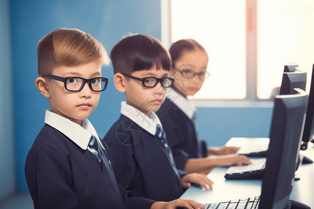 电脑编码正在学习电脑的学生背景