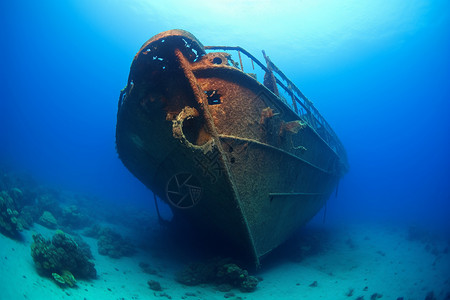 探索海洋沉船的潜水者图片