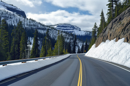 冬季公路曲线风景背景图片
