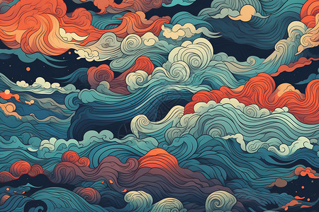 国潮色彩漂亮色彩的云图案插画