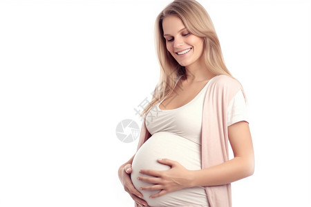一名孕妇抚摸着肚子图片