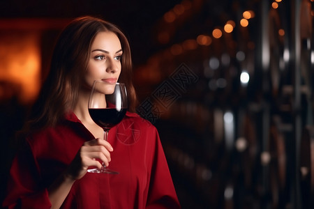 喝红酒的外国女士图片