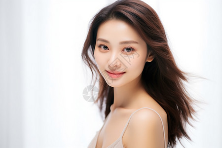 韩式美容项目进行完护肤项目的女士背景