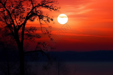 红色的天空明亮红色日落高清图片
