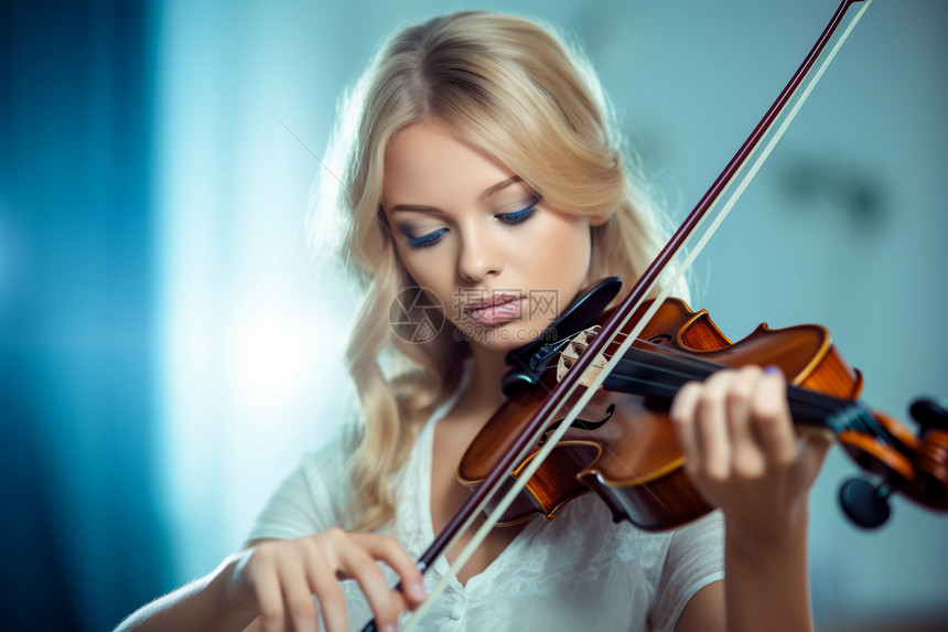 练习小提琴的外国女子图片