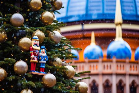 冬季欧洲城市圣诞节装扮背景图片