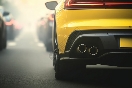 黄色烟雾汽车燃烧排放的尾气背景