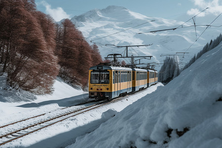 冬天阿尔卑斯冬季阿尔卑斯山中的火车背景
